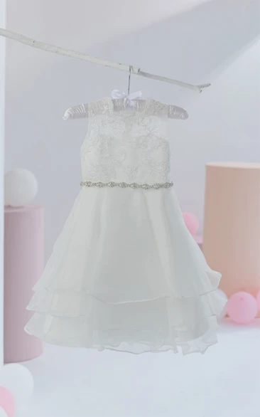 Adorable Short A-line Lace Beaded First Communion Flowergirl Dress