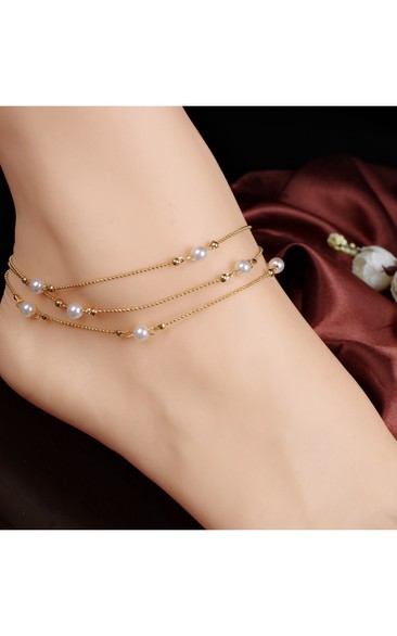 Multi-layer Copper Beads Pearl Women'S Bracelet 27Cm