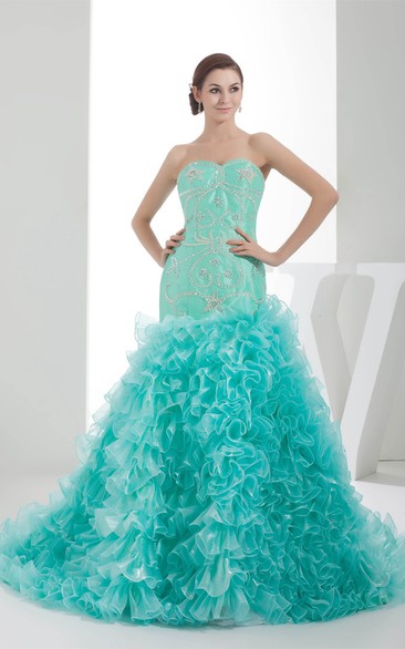 Sweetheart A-Line Ruffled Gown With Gemmed Bodice