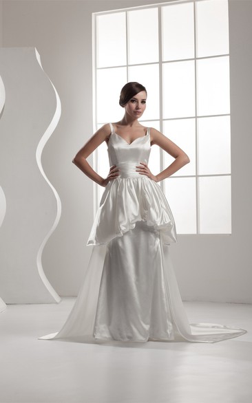 Strapped A-Line Pick-Up Corset Back and Gown With Ruching