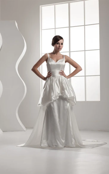 Strapped A-Line Pick-Up Corset Back and Gown With Ruching