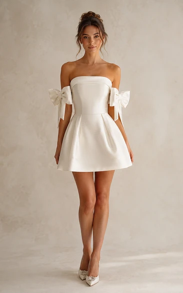 White Off-the-shoulder Bow Sleeve Mini Dress