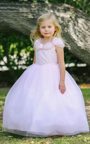 Appliqued Ruched Tulle&Organza Flower Girl Dress With Tiers