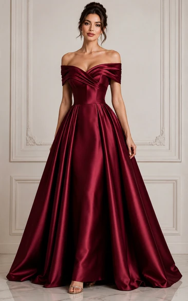 Off-the-Shoulder Satin A-Line Formal Gown