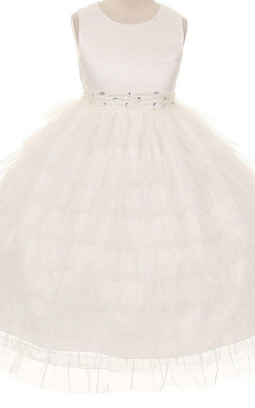 Sleeveless A-line Tiered Dress With Beadings and Sequins