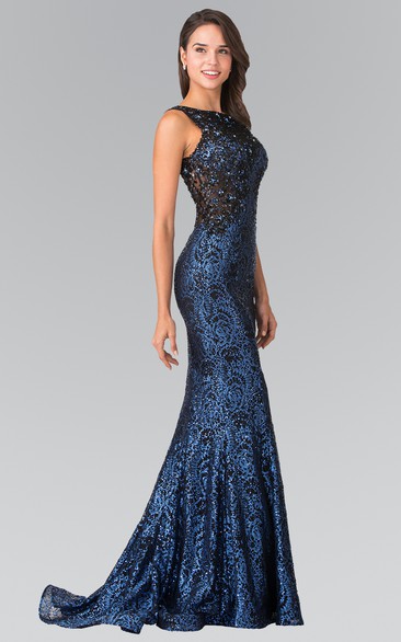 Sheath Floor-Length Bateau Sleeveless Sequins Illusion Dress With Beading
