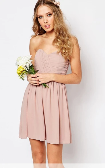 A Line Criss Cross Sleeveless Short Mini Sweetheart Chiffon Bridesmaid Dress
