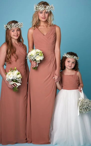 Sleeveless V-Neck Ruched Chiffon Bridesmaid Dress