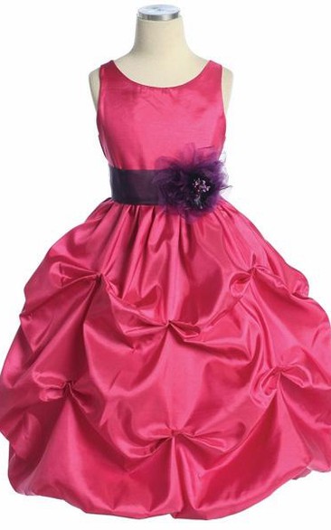 Tea-Length Pick Up Floral Taffeta Flower Girl Dress