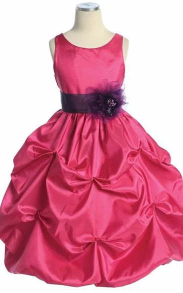 Tea-Length Pick Up Floral Taffeta Flower Girl Dress