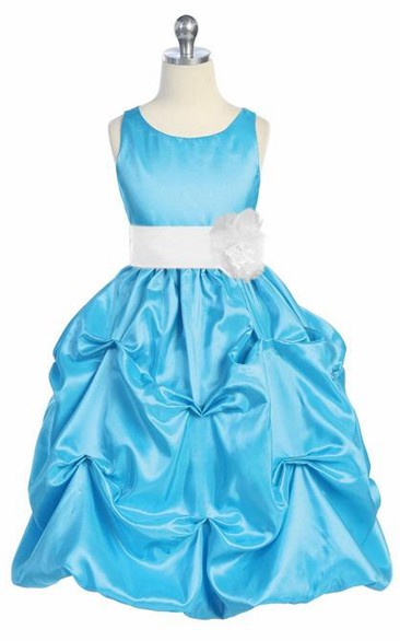 Tea-Length Pick Up Floral Taffeta Flower Girl Dress