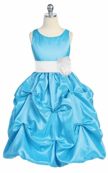 Tea-Length Pick Up Floral Taffeta Flower Girl Dress