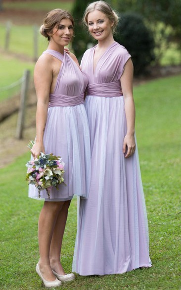 Knee-Length Strapped Sleeveless Ruched Chiffon Bridesmaid Dress