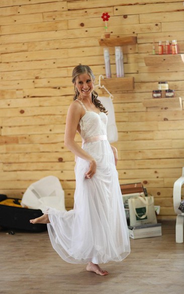 Vintage Tulle A-Line Open Back Dress With Lace Bodice