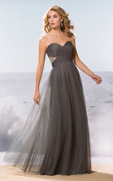 Sweetheart A-Line Tulle Gown With Pleats And Side Cuts