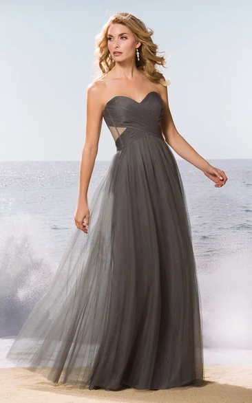 Sweetheart A-Line Tulle Gown With Pleats And Side Cuts