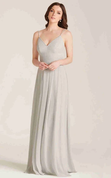 Sheath Sleeveless Spaghetti Long Chiffon Bridesmaid Dress