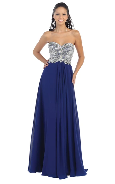 A-Line Sweetheart Sleeveless Chiffon Backless Dress With Beading And Pleats