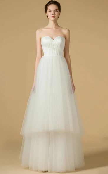 Strapless Sweetheart Waist Pleated Multi Layer Tulle Wedding Jumpsuit