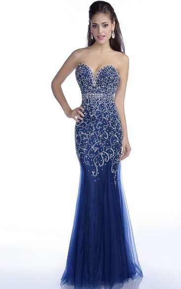 Sweetheart Sequined Mermaid Sleeveless Prom Dress With Beaded Neck
