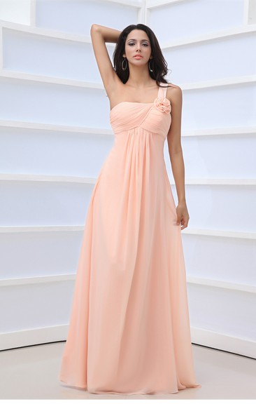 Criss-Cross Pleating One-Strap Dress With Flower