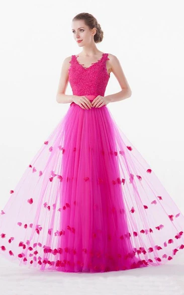A-Line Sleeveless Appliques Floor-Length Prom Dress