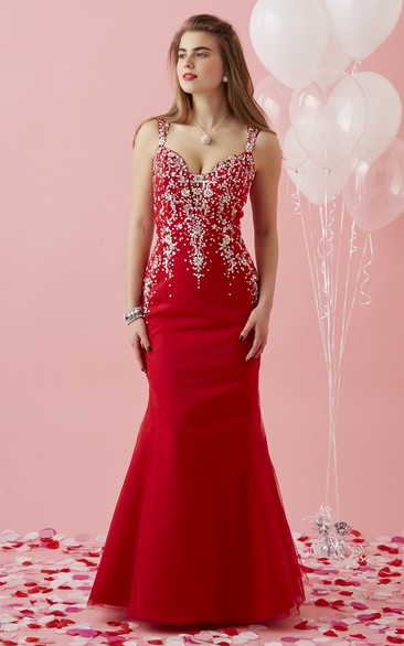 Trumpet Floor-Length Sleeveless Keyhole Dress With Beading