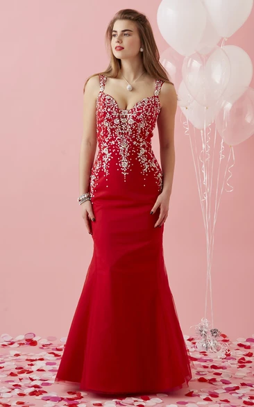 Trumpet Floor-Length Sleeveless Keyhole Dress With Beading