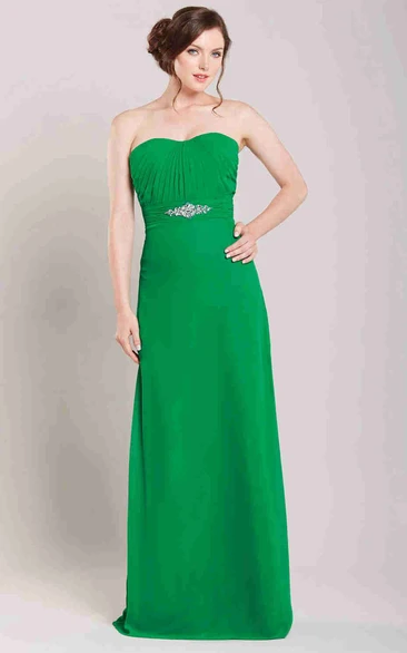 Strapless Floor-Length Ruched Chiffon Bridesmaid Dress With Waist Jewellery