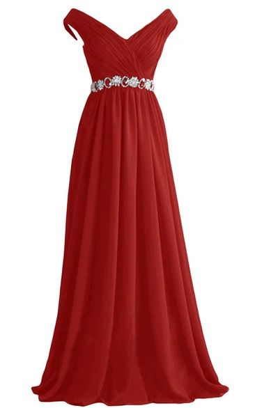 V-neckline Empire Dress With Crystal Embellishments