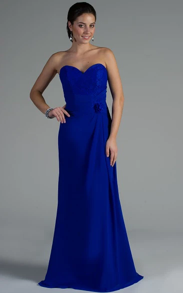 Sweetheart Sheath Chiffon Long Dress With Waist Flower