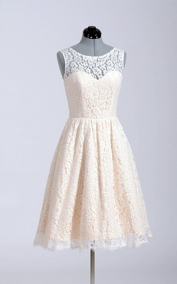 Sleeveless A-Line Short Lace Dress With Illusion Back