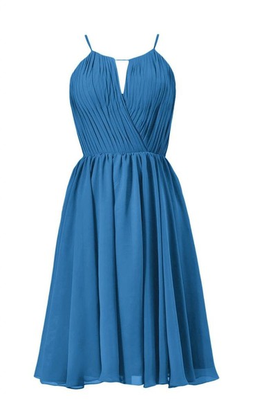 Sleeveless Knee-length Pleated Layered Chiffon Dress