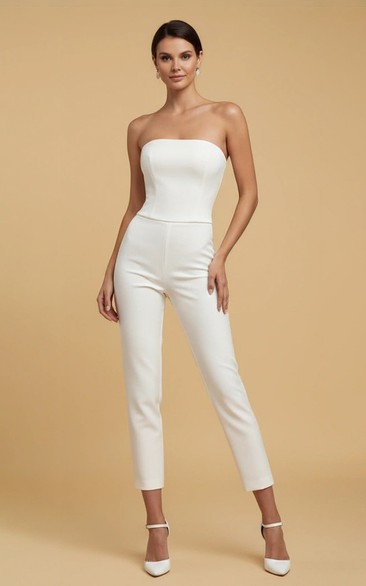 Strapless Crossover Heel Nine Inch Wide Leg Wedding Jumpsuit