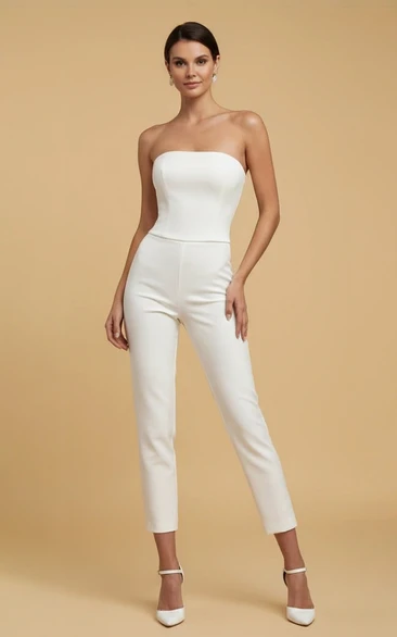 Strapless Crossover Heel Nine Inch Wide Leg Wedding Jumpsuit