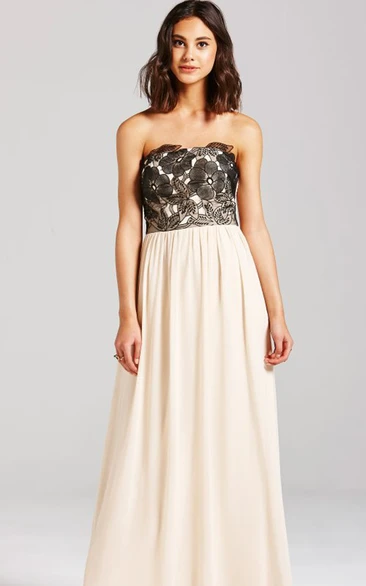 A-Line Long Dress With Black Embroidery Bodice