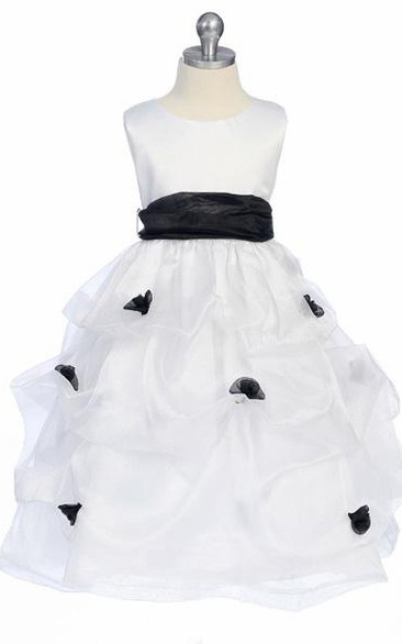 Tea-Length Ruched Organza&Satin Flower Girl Dress