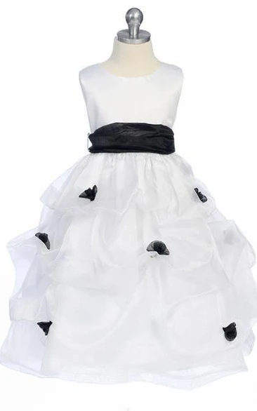 Tea-Length Ruched Organza&Satin Flower Girl Dress