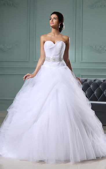 Sweetheart A-Line Dress With Applique Sash and Chiffon Overlay