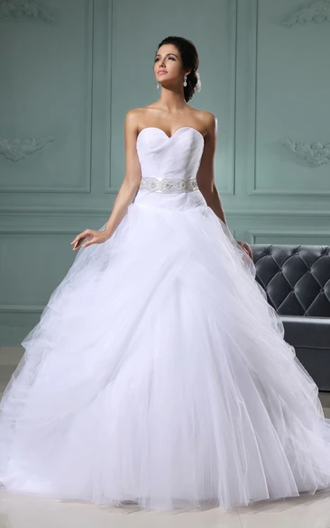 Sweetheart A-Line Dress With Applique Sash and Chiffon Overlay