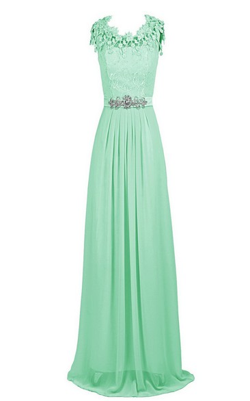 Scalloped Crystal-beaded A-line Gown With Lace Appliqued Bodice