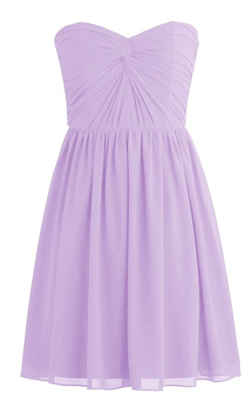 Simple Strapless Sweetheart Drapped Chiffon Short Dress