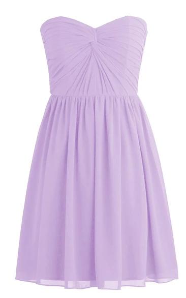 Simple Strapless Sweetheart Drapped Chiffon Short Dress