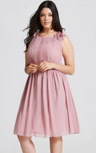 Mini Square Neck Floral Sleeveless Chiffon Bridesmaid Dress