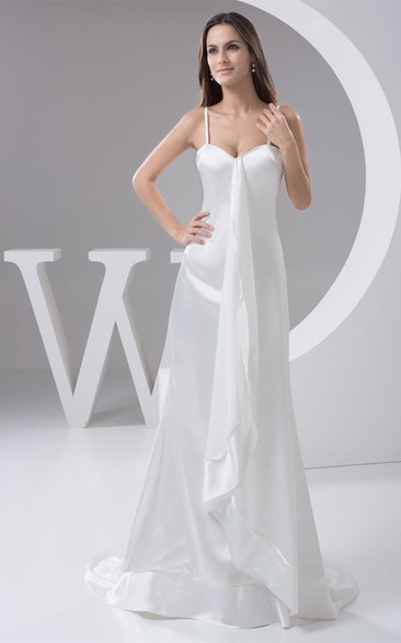 Spaghetti-Straps Sheath Satin Brush Train and Dress With Draping