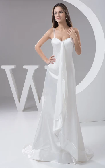 Spaghetti-Straps Sheath Satin Brush Train and Dress With Draping