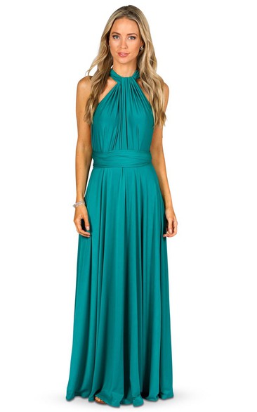 Maxi Halter Ruched Jersey Convertible Bridesmaid Dress With Straps
