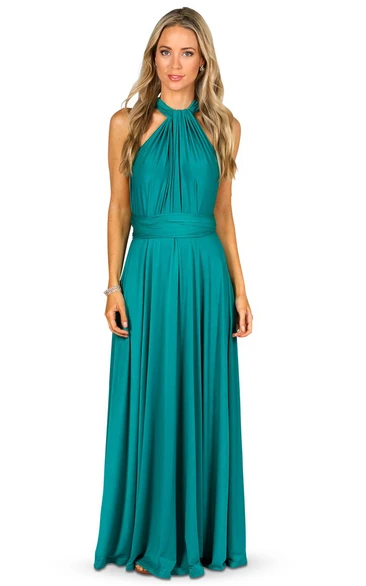 Maxi Halter Ruched Jersey Convertible Bridesmaid Dress With Straps