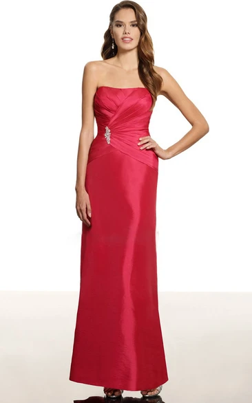 Floor-Length Strapless Criss-Cross Satin Bridesmaid Dress