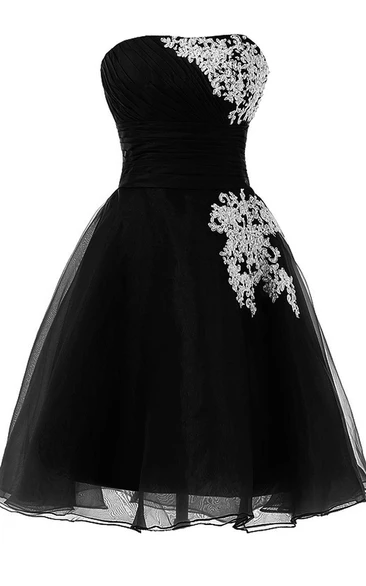 Strapless A-line Chiffon Layered Dress With Appliques